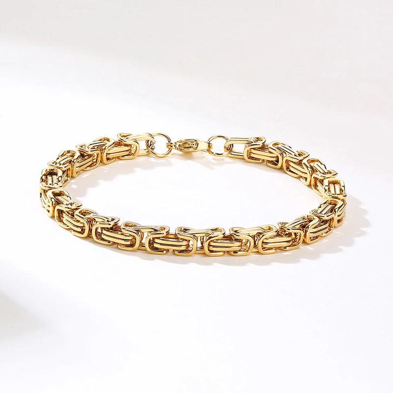 Punk Heavy Byzantine Chain Men's Bracelet Solid Thick Metal Stainless Steel