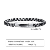 Vintage Silver Stainless Steel Bracelet for Men 6mm Box Chain