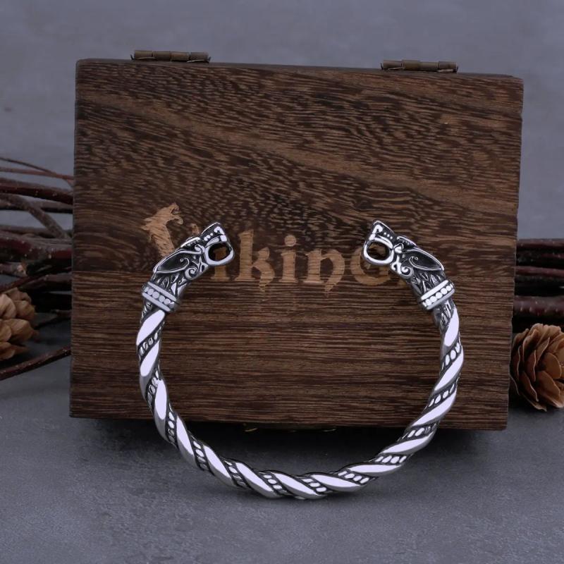 Viking Dragon Head Cuff Bracelet Vintage Silver Stainless Steel Men's Jewelry