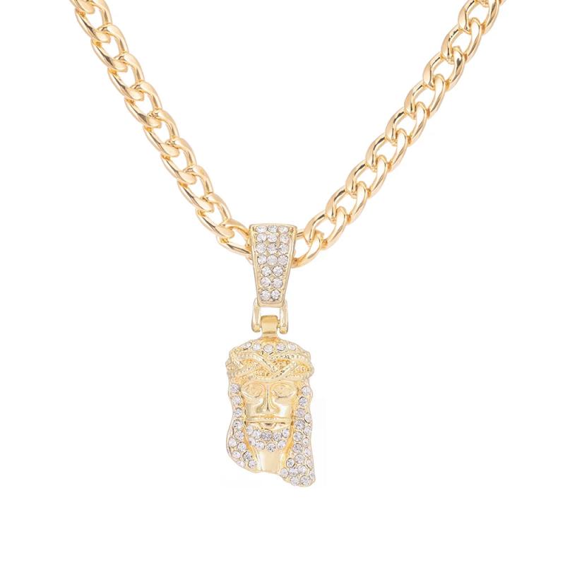 Jesus Christ Face Pendant Necklace Iced Out Crystal Charm Hip Hop Jewelry
