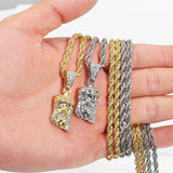 Jesus Christ Face Pendant Necklace Iced Out Crystal Charm Hip Hop Jewelry
