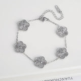 Stainless Steel Laser Five Leaf Flower Petal Adjustable Clover Bracelet