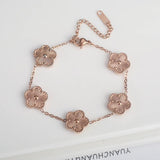 Stainless Steel Laser Five Leaf Flower Petal Adjustable Clover Bracelet
