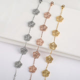 Stainless Steel Laser Five Leaf Flower Petal Adjustable Clover Bracelet