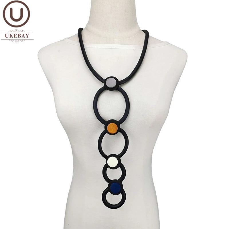 Round Circle Choker Necklaces Wood Rubber Jewelry For Women Boho Necklace