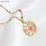 Colorful Heart Pendant Necklace Bohemian Stainless Steel Chain