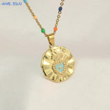 Colorful Heart Pendant Necklace Bohemian Stainless Steel Chain