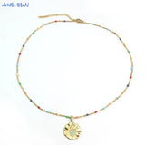 Colorful Heart Pendant Necklace Bohemian Stainless Steel Chain