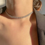 Tennis CZ Choker Necklace Crystal Iced Out Zirconia Collar Short Chain