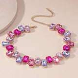 Pink Crystal Choker Necklace Geometric Clavicle Chain for Women