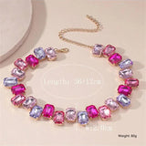 Pink Crystal Choker Necklace Geometric Clavicle Chain for Women