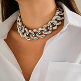 Thick Silver Collar CCB Buckle Cuban Chain Short Necklace Party Jewelry Gift