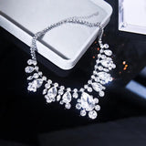 Water Drop Crystal Choker Necklace Silver Chain Bride Wedding Jewelry