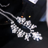Water Drop Crystal Choker Necklace Silver Chain Bride Wedding Jewelry