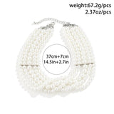 Vintage Pearl Multi-Layer Necklace Oval Beads Choker Collar for Women