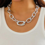 Chunky Chain Choker Necklace with OT Button for Women