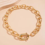 Chunky Chain Choker Necklace with OT Button for Women