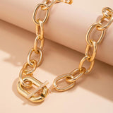 Chunky Chain Choker Necklace with OT Button for Women