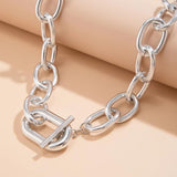 Chunky Chain Choker Necklace with OT Button for Women