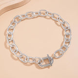 Chunky Chain Choker Necklace with OT Button for Women
