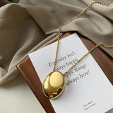 Oval Metal Necklace for Women Long Sweater Chain Charm Jewelry