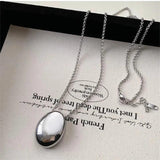 Oval Metal Necklace for Women Long Sweater Chain Charm Jewelry