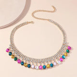 Colorful Crystal Choker Necklace Geometric Clavicle Chain Statement Jewelry