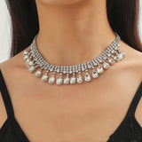 Colorful Crystal Choker Necklace Geometric Clavicle Chain Statement Jewelry
