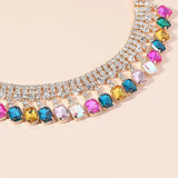 Colorful Crystal Choker Necklace Geometric Clavicle Chain Statement Jewelry