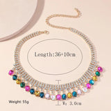 Colorful Crystal Choker Necklace Geometric Clavicle Chain Statement Jewelry