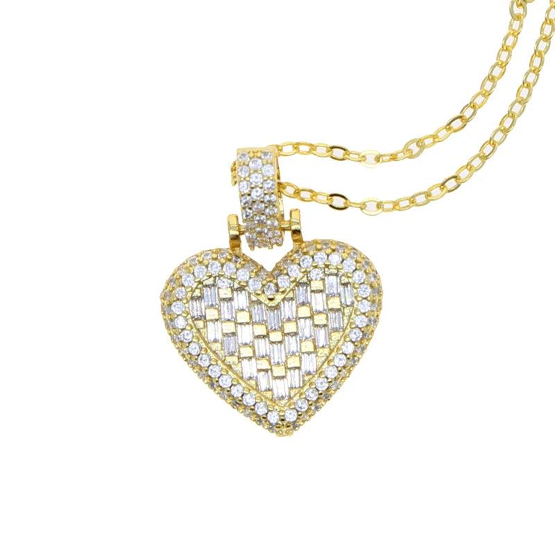 Pink CZ Heart Pendant Necklace Tennis Chain Gift Jewelry
