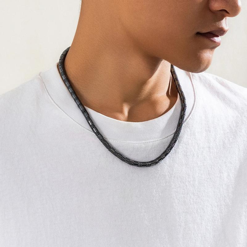 Hematite Stone Beads Chain Choker Necklace Men