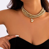 Punk Beaded Collar Necklace Metal Chain Choker for Women