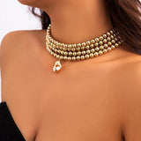 Punk Beaded Collar Necklace Metal Chain Choker for Women