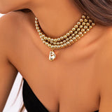 Punk Beaded Collar Necklace Metal Chain Choker for Women