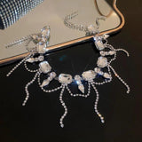 Square Crystal Choker Tassel Necklace for Women