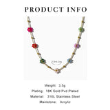 Rainbow Beaded Floral Choker Necklace Stainless Steel Plated Chain