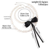 Gothic Ribbon Bow Necklace Double Layered Pearl Chain