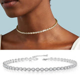 Dainty Oval Crystal Tennis Choker Necklace for Women