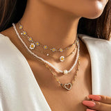 Bohemian Metal Flower Chain Clavicle Necklace Layered Choker
