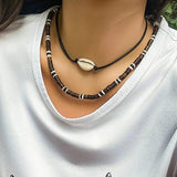Wood Beads Rope Chain Acrylic Shell Choker Necklace Women