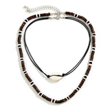 Wood Beads Rope Chain Acrylic Shell Choker Necklace Women