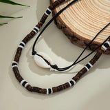Wood Beads Rope Chain Acrylic Shell Choker Necklace Women