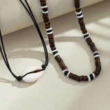 Wood Beads Rope Chain Acrylic Shell Choker Necklace Women