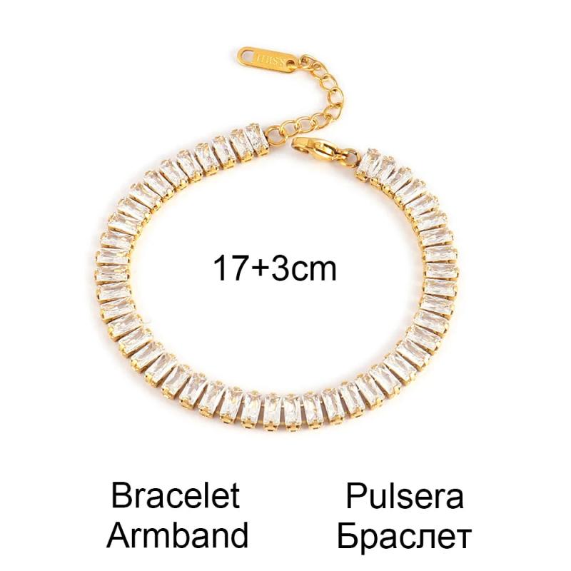 Pink Zircon Square Tennis Chain Choker Necklace for Women