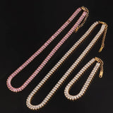 Pink Zircon Square Tennis Chain Choker Necklace for Women