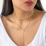 Crystal Beads Necklace Choker Double Layers Tassel Chest Chain Women's Jewelry