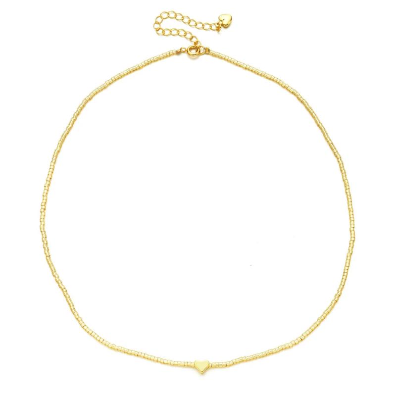 Tiny Heart Choker Necklace Women Chain Beads Pendant Bohemian Chocker