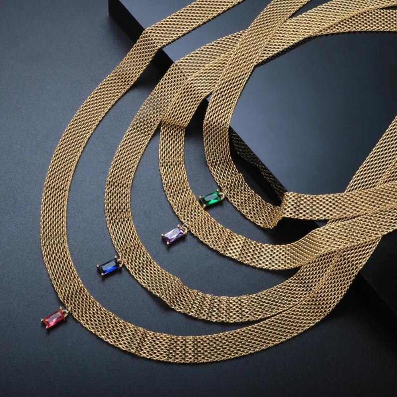 ZMFashion Vintage Zircon Pendant Cuban Choker Necklace