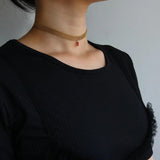 ZMFashion Vintage Zircon Pendant Cuban Choker Necklace
